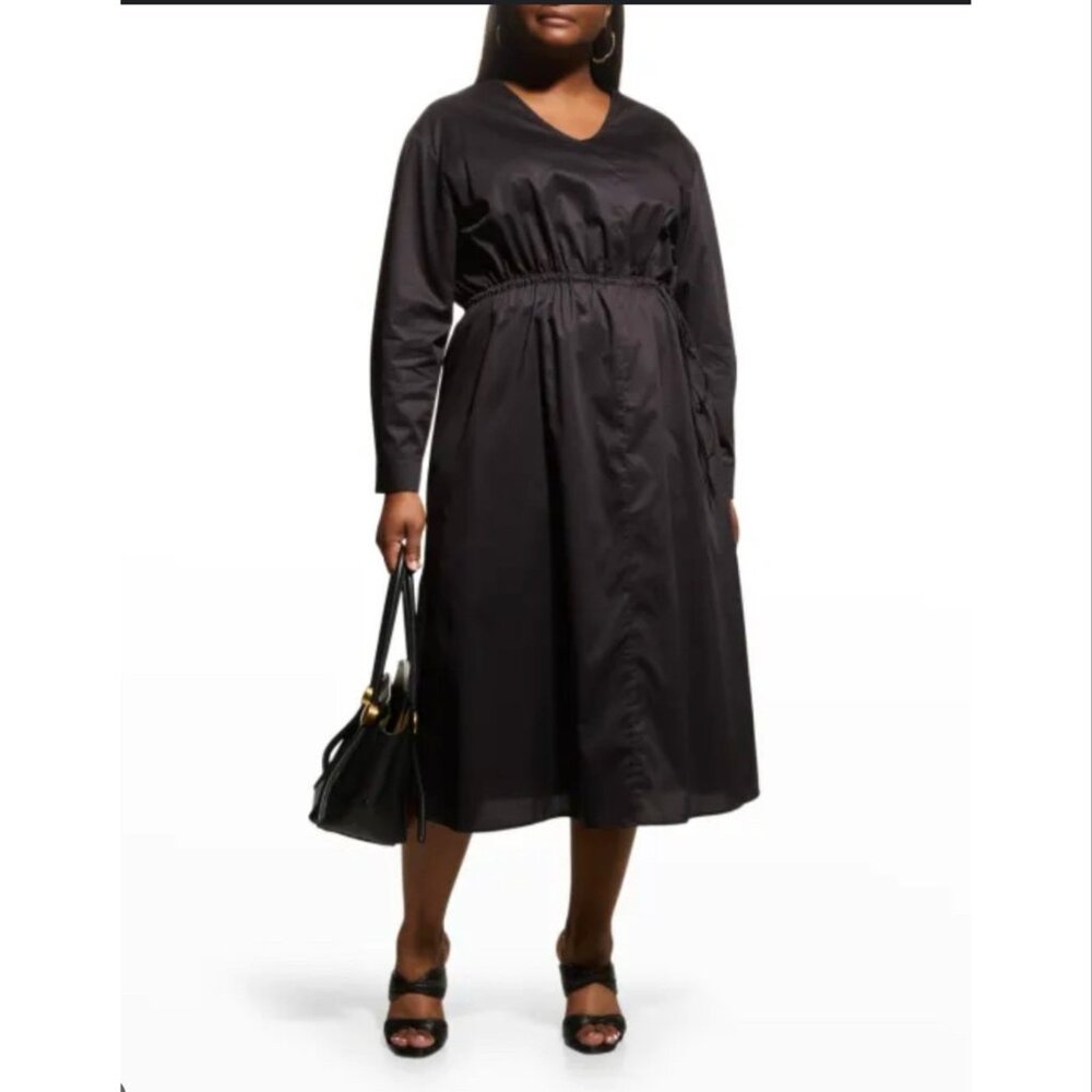 Harshman Belinda A-Line Midi Dress Black 3X Plus Size Lagenlook Minimalist